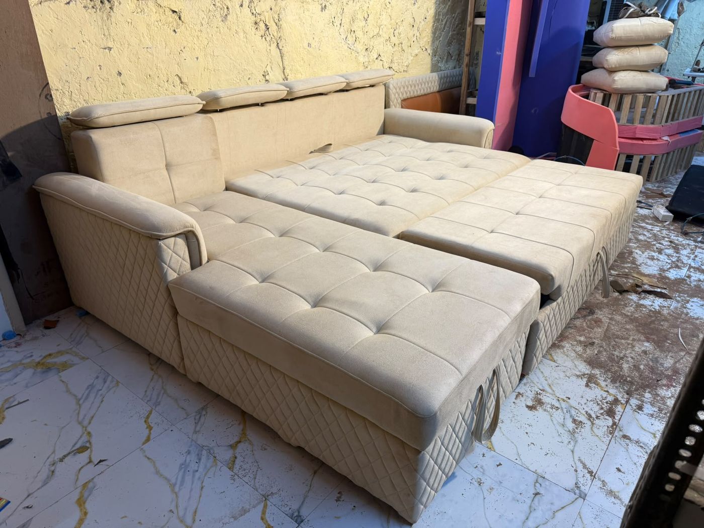 Sofa cum bed opened out into a sleeping surface